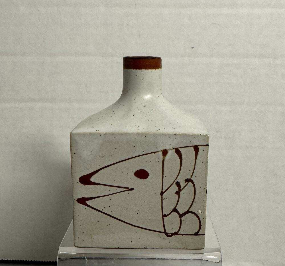 Vintage Otagiri Square Bud Vase Small Japan Ceramic Brown Fish 3.5”